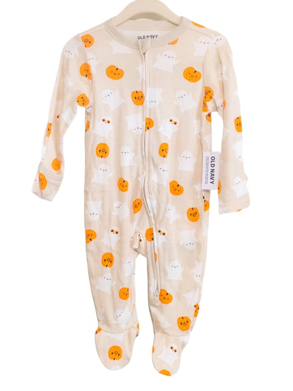 Old Navy Ghost Pumpkin Halloween Footed Baby Onesie 6-9 Months NWT Spooky Cute